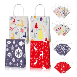 Present Wrap BD056 12st Happy Xmas Snowflakes Deer Merry Christmas Party Portable Packing Paper Tote Kraft Bags Year Supplies