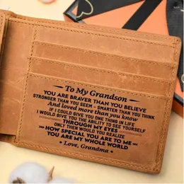 Кошельки подарок бабушке внуку с гравировкой кошелек из натуральной кожи с держателем для карт на день рождения