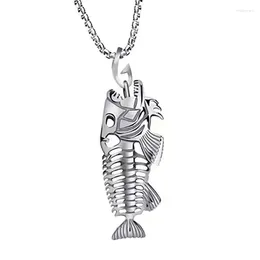 Pendant Necklaces Mens Fishing Fish Bone Skeleton Hook Necklace Stainless Steel Men