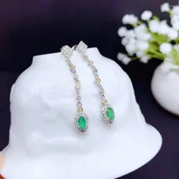 Dingle örhängen Natural Emerald 925 Silver Two-Color Electricating Process Women's Party Wedding Jewelry