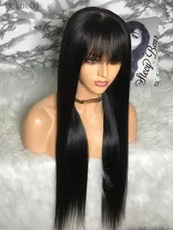 Synthetic Wigs 100% Human Hair Wig With Bangs Short Bob Human Hair Wigs For Black Women Cheap Brazilian Straight Black 30 Inch Long Fringe WigL231024