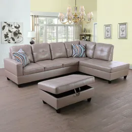 3-teilige Couch-Wohnzimmer-Sofagarnitur aus halb-PU-Kunstleder in Latte-Farbe
