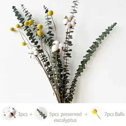 Decorative Flowers Natural Dried Pampas Grass Rabbittail Tail Eucalyptus Branches Real Cotton Golden Billy-Ball Wedding Decoration