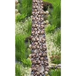 Bakgrunder Anpassad golv Mural Wallpaper Green Grass Pebbles Badrum Badrum 3D Golvväggmålningar PVC Vattentät självhäftande Drop de DH0QO