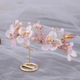 Hair Clips Fairy Pink Flower Tiaras and Crowns for Women Girls Birthday Party modeling Jóias Ripeira de jóias Princesa Diadem