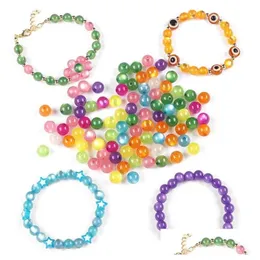 Resin 50Pcs/Lot Colored Round Beads Straight Hole Handmade Diy Bracelet Headdress Ring Necklace Drop Delivery Jewelry Dhs3T