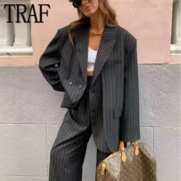 Kadınlar Suits Blazers Trafo Striped Boyan Blazer Siyah Kadın Çuval Blazers Uzun Kollu Zarif Kadın Ceketler Ofis Sıradan Sonbahar Ceket 231023