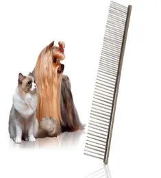 19X4 cm Taglia L Acciaio inossidabile Gatto Cane Cucciolo Pet Animali domestici Spazzola Pettine Doppia fila Denti Pettine Capelli Pelliccia Spargimento pulci Trimmer Rastrello Grooming1710240