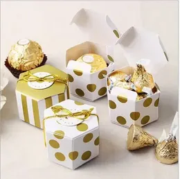 Confezione regalo 100 pezzi Mini adorabili scatole di caramelle di carta a strisce dorate con punti rotondi dorati per confezione regalo per baby shower Scatola di bomboniere per feste di compleanno 231023