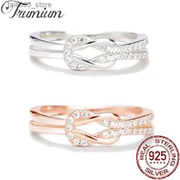 Bröllopsringar Trumium Real 925 Sterling Silver Infinity Love CZ Knotringar för kvinnor Bröllopsengagemang Fingerring Fina smycken Kvinna Q231024