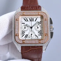 Diamond Watch Mens Quartz Chronograph 45mm الياقوت الأعمال الكاملة الماس الماس بوتيك Mens مراقبة الفولاذ المقاوم للصدأ راقية مع الموضة