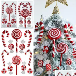 Dekoracje świąteczne mix Śliczne świąteczne cukierki pędy Lollipop Tree Balls Ornament wiszący dom domowy navidad Natal Noel Dekord 221123 Dho6z