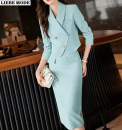 Women's Suits Blazers High Quality Spring Formal Blazer Women Business Suits Work Wear Office Uniform 2 Pieces Short Jacket and Knee Length Skirt Set 231024