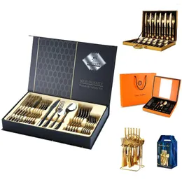 Conjuntos de vajilla 24 PCS Juego de vajilla exquisito Cuchillo de cubiertos de acero inoxidable y caja de regalo de cuchara para seis personas Navidad