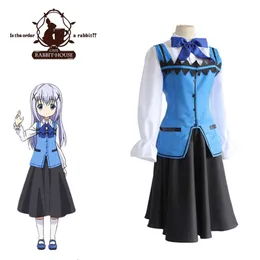 косплей Kafuu Chino is the Order A Rabbit Gochuumon Wa Usagi Desu Ka косплей японского аниме синий костюм Лолитыкосплей