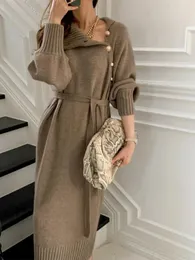 Basic Casual Dresses Vintage Turtleneck Buttons Woman Long Sleeve Sweater Winter Loose Knitwear Warm Women Knitted Dress 231024