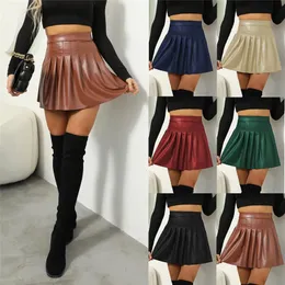Röcke Sexy PU-Leder-Miniröcke für Damen, hohe Taille, plissiert, Latex, A-Linie, Kreisrock, Rave-Tanzhosen, Clubwear-Röcke, weiblich, 231023