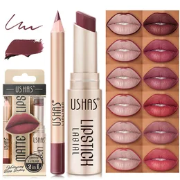12 Color Matte Lipstick Set Set Увлажняйте водонепроницаемые моды 2 в 1 макияж для губ.