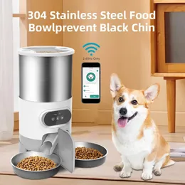 Alimentadores de tigelas para cães Smart APP Alimentador para animais de estimação Dispensador automático de comida para gatos e cães Tigela de aço inoxidável para gatos e cães com gravação de tempo de alimentação 231023