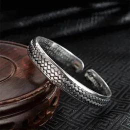 S925 Sterling Silver Mens Woven Bangle Vintage National Style - Main Image
