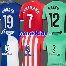 23 24 Soccer Jerseys MORATA GRIEZMANN 2023 2024 M.llorente CORREA KOKE Atletico Madrids Camisetas De Futbol LEMAR CARRASCO Men Kids Kit Real