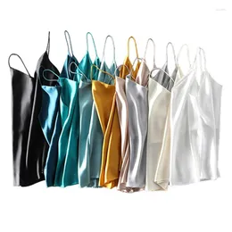 Kvinnors tankar Summer Crop Top Women Camis Silk Satin Tank Camisole ärmlös Vest Roupas Femin beskuren 2024 Croo Binder Trans