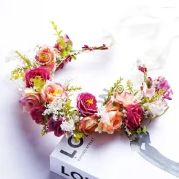 Headpieces Brud Flower Decoration Wreath Ribbon Hair Band Holiday Dance Performance Party Headwear