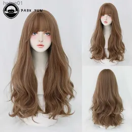 Synthetic Wigs Long Curly Hair Women Wig with Bangs Daily Brown Black Pink Lolita Cosplay Braided Wigs Heat Resistant Fiber Party Fake HairL231024