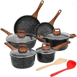 Carote Nonstick Granite Cookware Sets, 10 Pcs Brown Granite Pots and Pans Set, Induction Stone Kitchen Cooking Set, Size: 9.5/11 inch Frying Pan 3.7