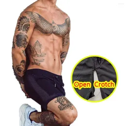 Gym Odzież Man Sport Otwarte Krocze Podwójne zamki oddychające z siatki bez krocze szorty Stoice dla dorosłych imprezowy kostium na zewnątrz fitness