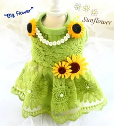 Dog Apparel Handmade Dog Dress Pet Clothes Sweet Grass Green Water-Soluble Lace Sunflower Skirt Doll Princess Apparel Cat Yorkie Cute Design 231023