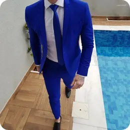 Ternos masculinos Blue Royal Blue para casamento Slim Fit Casual Business Groom Wear Tuxedos ProM Figurino Homme 2 Jaqueta Blazer
