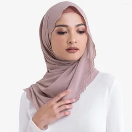 Roupas étnicas Moda Bordado Lenço Floral Simples Chiffon Xale Envoltório Cor Sólida Premium Malásia Pashmina Sjaal Mulher Muçulmana Hijab