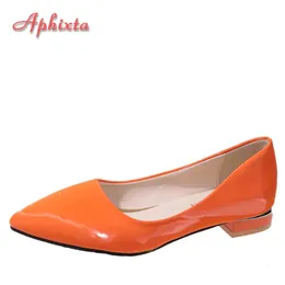 Sukienka buty aphixta Orange Spring Autumn Kobieta spiczasty palce obcasy Patent skórzany poślizg na modzie myszy plus duży rozmiar 231024