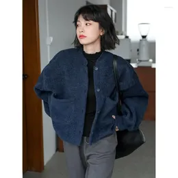 Women's Jackets 2024 Women Fleece Casual Korean Fashion Basic Kawaii Cute Tops Vintage Cropped Female Woolen Coats Loose All-match