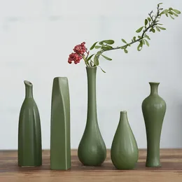 Vasos cerâmica pequeno vaso zen estilo chinês decoração de casa ornamentos simples arranjo de flores secas verde