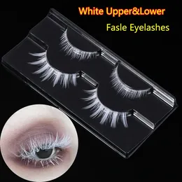 Falsche Wimpern, 2 Paar, für Halloween, Party, Cosplay, kreativ, weiß, obere und untere Verlängerung, weiches, feines, natürliches Wimpern-Make-up 231024