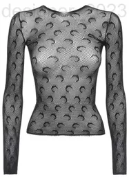 Koszulki damskiej projektantka księżyca nadrukowane przezroczyste koszulki Seksowne kobiety o długim rękawie Slim Basic Basual Femal Tops Spring Designer v8wb