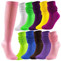 Women Socks 2pcs Slouch Knee High Knit Style Solid Color Scrunch Boot Sock Elastic Soft Girls Thermal Long Stockings