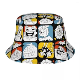 Berets Unisex Bob Hat The Cuphead Collage Summer Beach Hatwear Lightweight Hiking Fishing Game Anime Irish Country Gift Idea