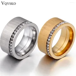 Cluster Rings VQYSKO Single Row White Zircon Wide Face Ring Custom Gold Color Sand For Parents Couple Memorial Day Gift