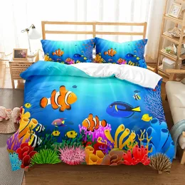 Set di biancheria da letto Marine Lives 3D Copripiumino colorato tartarugaDoona Set biancheria da letto singola doppia doppia Queen King Cal Size 231023