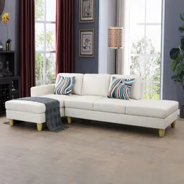 Conjunto de sofá de sala de estar com 2 peças de couro sintético branco tipo A