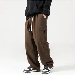 Taglie forti XXL Pantaloni cargo larghi Pantaloni larghi da uomo Tuta elastica in vita a griglia fine Pantaloni piedi larghi Abbigliamento da uomo Design di giunzione Uomo Pantaloni maschili