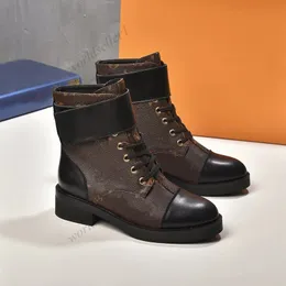 Women Designer Wonderland Flat Ranger Combat Boots Metropolis Martin Ankle Leather and Canvas Winter Boots