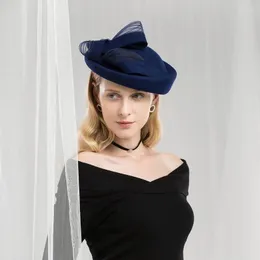 Berets Girls Fashion Fedoras Hats Lady Woolen Hat Female Winter British Elegant Banquet Cap Party Adjust A02