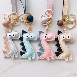 Keychains klippte lite dinosaurie Key Chain Colorful Soft Pu Leather Lovely For Women Car Ring Bag Pendant Jewelry