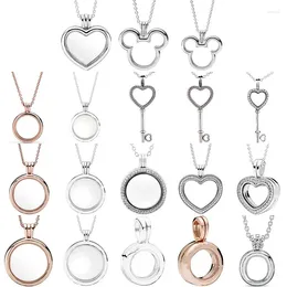 Pingentes originais espumante coração chave mouse redondo flutuante medalhões colar para 925 prata esterlina grânulo charme diy jóias