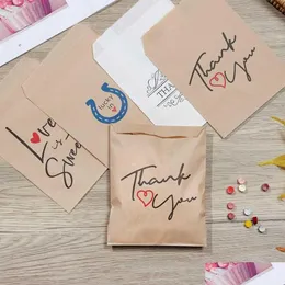 Gift Wrap 25Pcs Kraft Paper Bags Biscuit Candy Packaging Bag Thank You Love Is Sweet Pouch Festival Party Supplies Drop Delivery Hom Dhzry