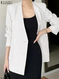 Kadınlar Suits Blazers Zanzea Kadın Düğmeleri Takım Kırıklar Günlük Düz Renk Blazer Kore Moda Sonbahar Uzun Kollu Ceketler Ofis Leydi V-Neck Coat 231024